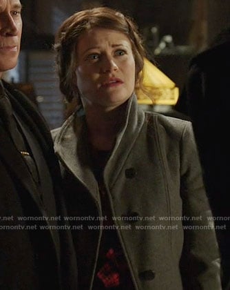 Belle's red plaid ruffled top and grey coat on Once Upon a Time