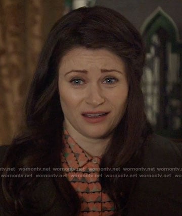 Belle's coral heart print shirt on Once Upon a Time