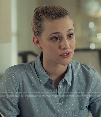 Betty's blue polka dot shirt on Riverdale