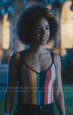 Bill's vertical striped henley top on Doctor Who