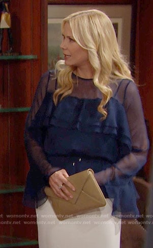 Brooke's sheer blue ruffled blouse on The Bold and the Beautiful