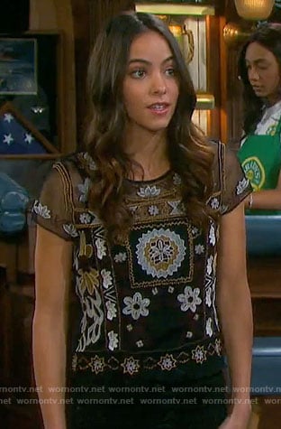 Ciara's embroidered mesh top on Days of our Lives