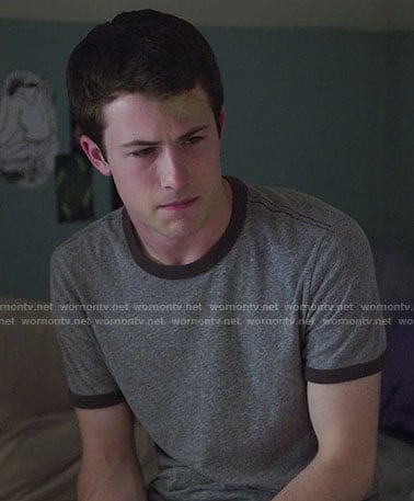 Clay's grey t-shirt with contrasting trim on 13 Reasons Why