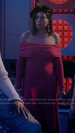 Cookie's pink off-shoulder midi dress and studded beret on Empire