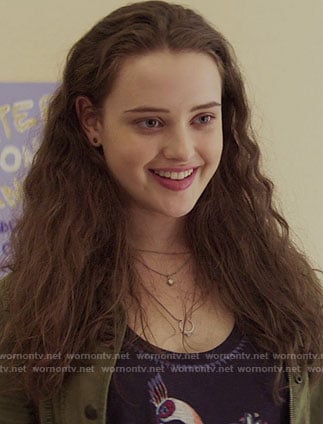 Hannah's peacock print tank top on 13 Reasons Why