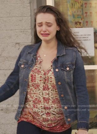 Hannah's red printed top on 13 Reasons Why