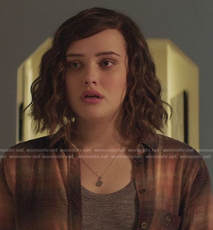 Hannah's orange plaid shirt on 13 Reasons Why