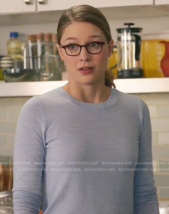Kara's blue sweater with scalloped neckline on Supergirl