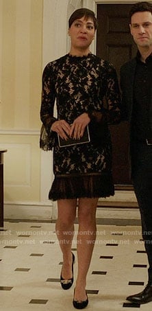 Luca's black ruffled lace dress on The Good Fight