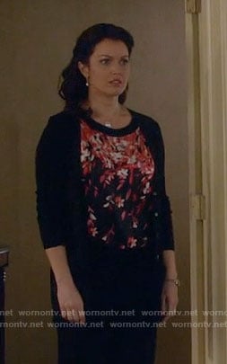 Mellie's black and red floral top on Scandal