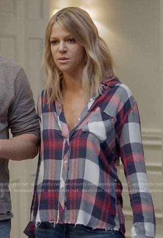 Mickey's red and blue plaid shirt on The Mick