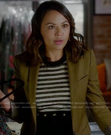 Mona's striped dress with studded waist on Pretty Little Liars