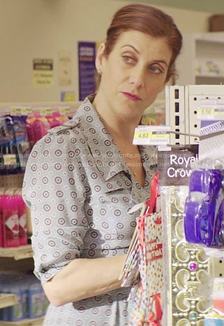 Olivia's blue printed trench dress on 13 Reasons Why