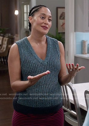 Rainbow's teal sleeveless v-neck sweater on Black-ish