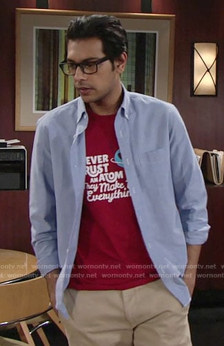 Ravi's red atom t-shirt on The Young and the Restless