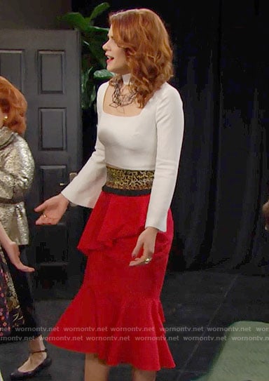 Sally's white choker top and red ruffled skirt on The Bold and the Beautiful