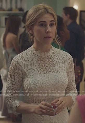 Shoshanna's white lace engagement party dress on Girls