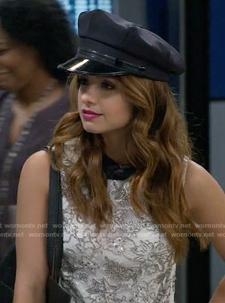 Sofia's white lace top with black collar on Young and Hungry