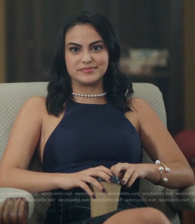 Veronica's plaid skirt and navy crop top on Riverdale