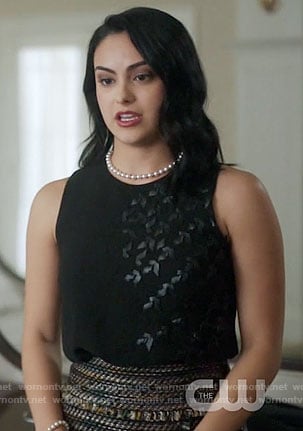 Veronica's black top and tweed skirt on Riverdale