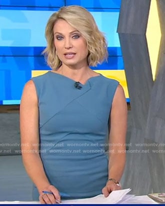 Amy's blue folded neck detail dress on Good Morning America