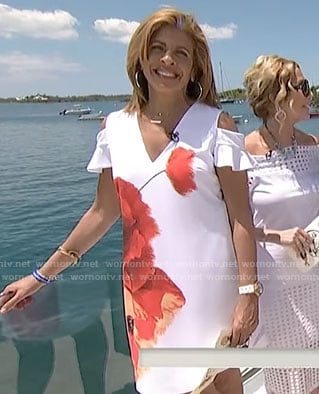 Hoda's white poppy printed cold-shoulder dress on Today