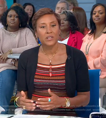 Robin's brown striped sheath dress on Good Morning America