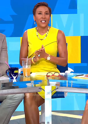 Robin's yellow folded sheath dress on Good Morning America