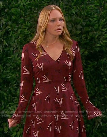 Abby's red printed long sleeve dress on Days of our Lives