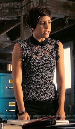 Annie's black lace collared top on Girlboss