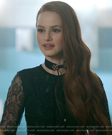 Cheryl's black lace romper on Riverdale