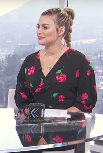 Carissa's black and pink floral wrap top on E! News Daily Pop