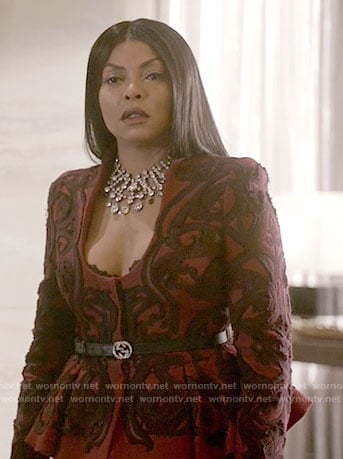 Cookie's red embroidered peplum jacket on Empire