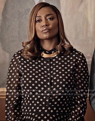 Daisy's black tile print dress on Madam Secretary