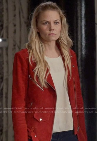 Emma's red suede moto jacket on Once Upon a Time