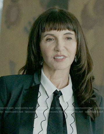Gail's white scalloped shirt with black trim on Last Man on Earth