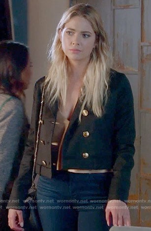 Hanna's black double breasted jacket on Pretty Little Liars