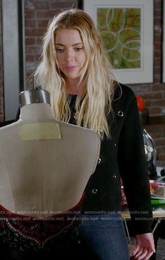 Hanna's black grommet studded sweatshirt on Pretty Little Liars