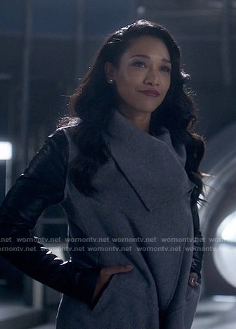 Iris's grey coat with leather sleeves on The Flash