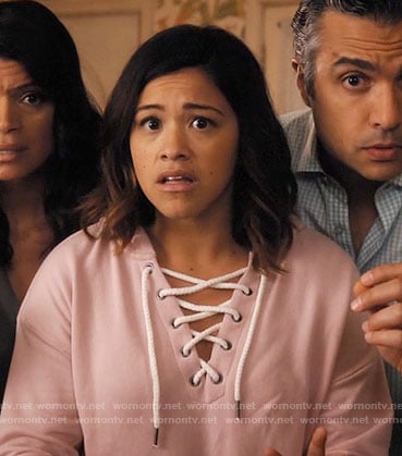 Jane's pink lace-up hoodie on Jane the Virgin