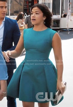 Jane's teal pleated dress on Jane the Virgin