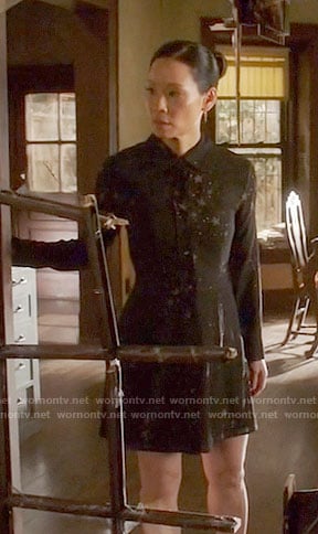 Joan's black star print shirtdress on Elementary