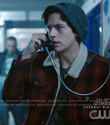 Jughead's red plaid jacket with fleece collar on Riverdale