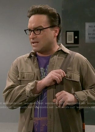 Leonard's purple tree graphic tee on The Big Bang Theory