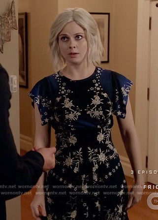 Liv's black and blue floral and star print dress on iZombie
