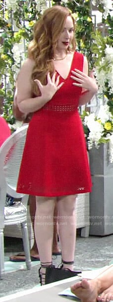 Mariah's red v-neck fit and flare dress on The Young and the Restless