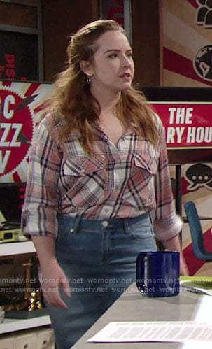 Mariah's plaid shirt and denim skirt on The Young and the Restless