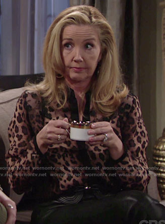 Nikki's leopard print blouse with lace panel on The Young and the Restless