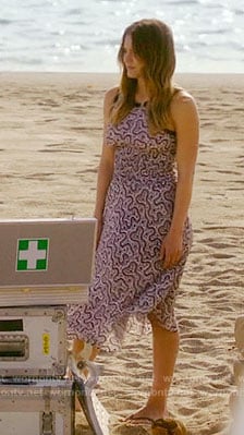 Paige's purple printed midi dress on Scorpion