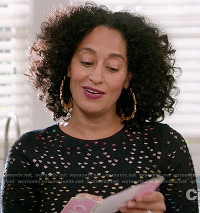 Rainbow's black eyelet top on Black-ish